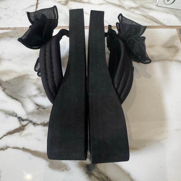 Y2K Black Wedge Heel Thong Sandals Mesh Bow Size 39EU, 8.5-9 US Retro Throw Back - Picture 8 of 10